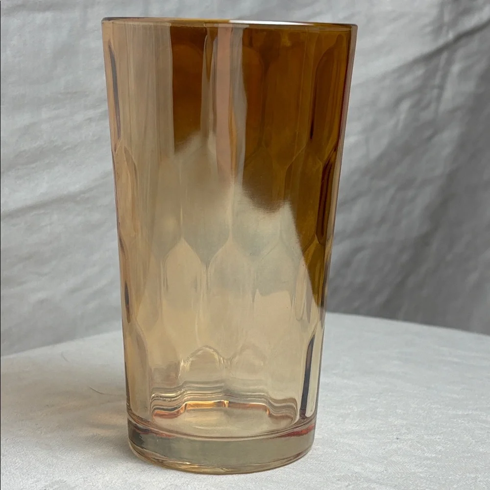 Vintage Jeanette Iridescent Marigold Carnival Glass Pitcher and 6 Tumblers